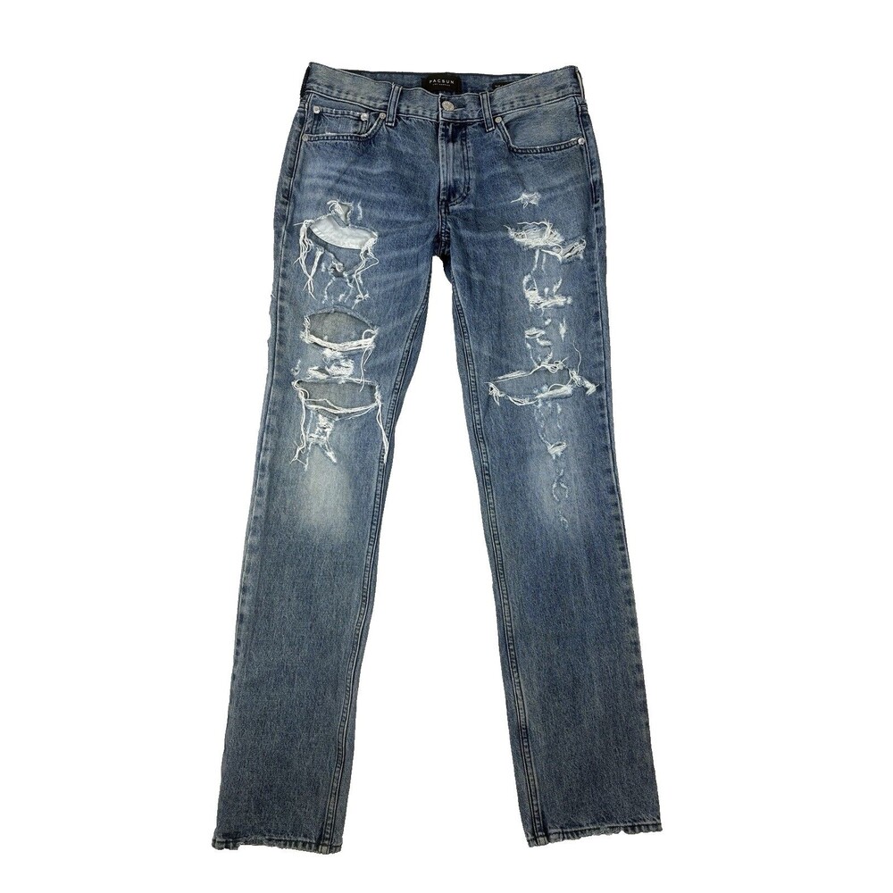 PacSun Jeans Mens 32x34 Slim Fit Straight Leg Fits 32x33 Distressed Thrashed
